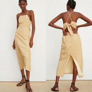 Zara Gingham Check Tie Back Midi Dress NWT